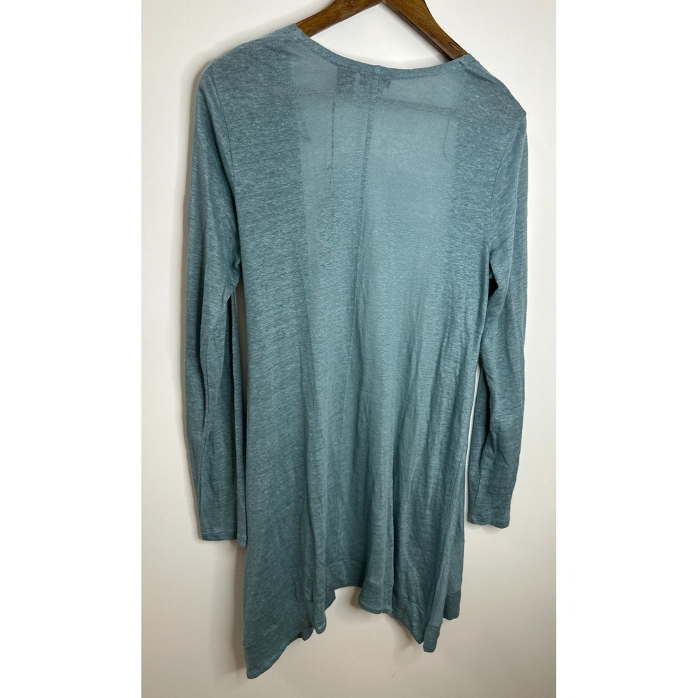 New Tahari 100% Linen Open Front Cardigan Dusty Teal Blue Longline Duster Medium - Picture 9 of 11